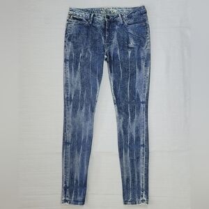 Robins Jean Skinny Long Flap Jeans Womens 31 Blue Tie Dye Studded Stretch USA